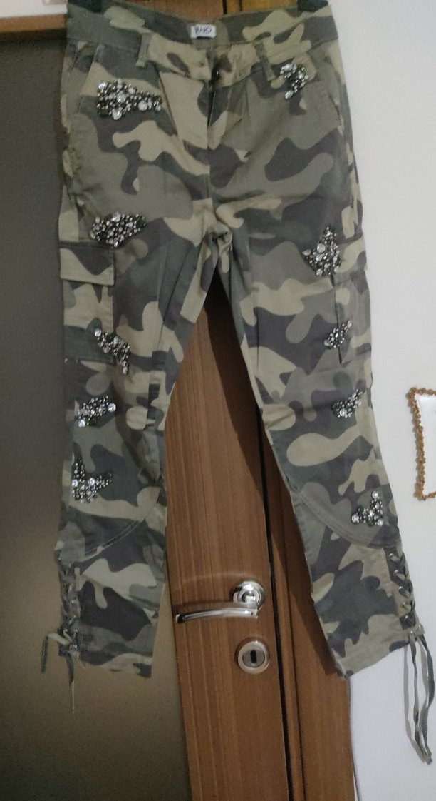 Kadın Kamuflajli taşli kargo cepli paça detaylı Pantolon - Görsel 4