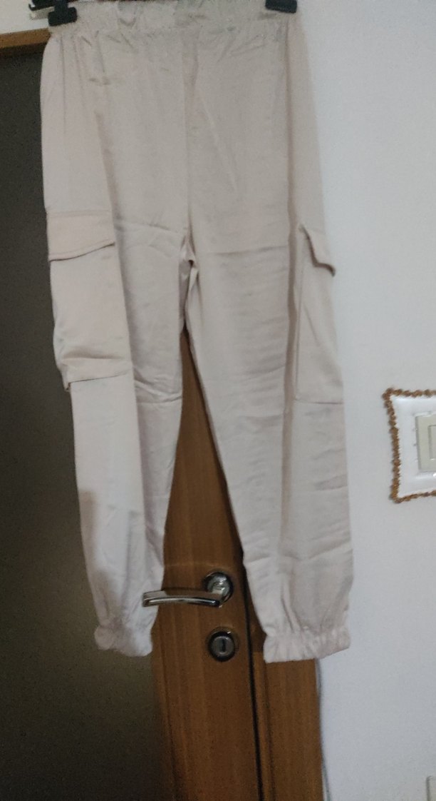 Kadın Bej kargo saten bağcıklı Pantolon - Görsel 3