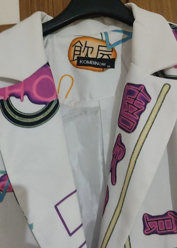 Renkli Baskılı Uzun Kadın Ceket - Görsel 3