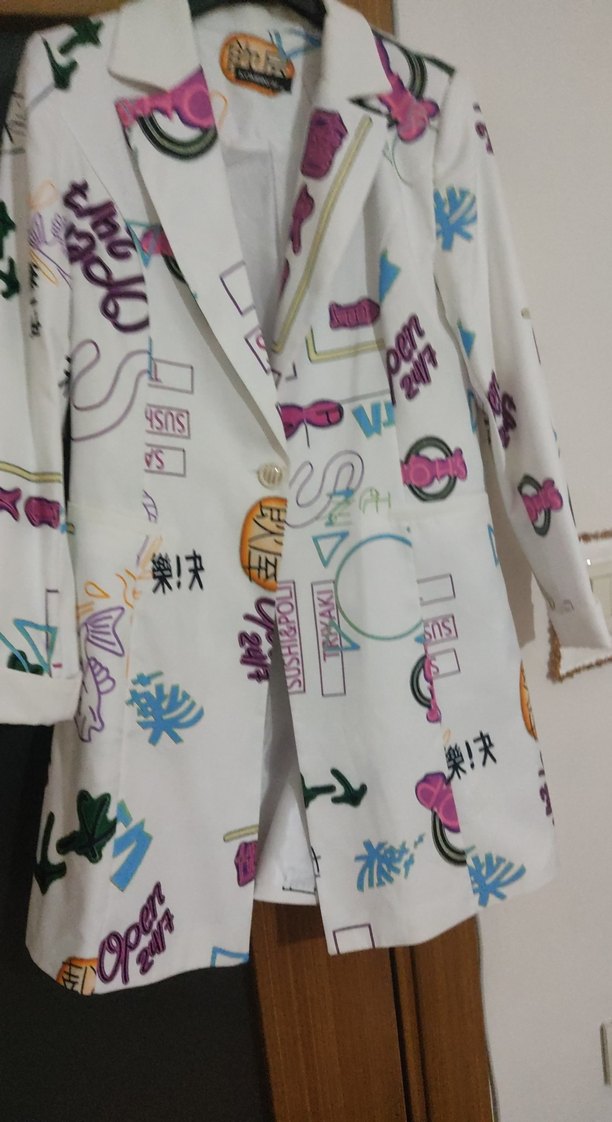 Renkli Baskılı Uzun Kadın Ceket - Görsel 2