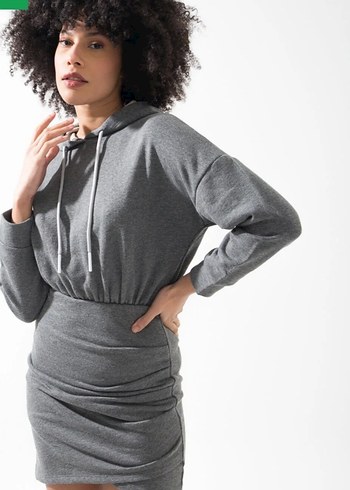 Gri Drapeli Mini sweat Elbise - Görsel 2