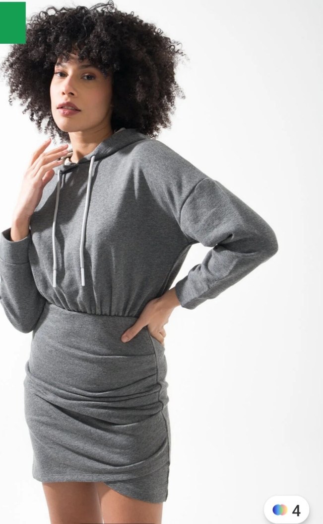 Gri Drapeli Mini sweat Elbise - Görsel 2