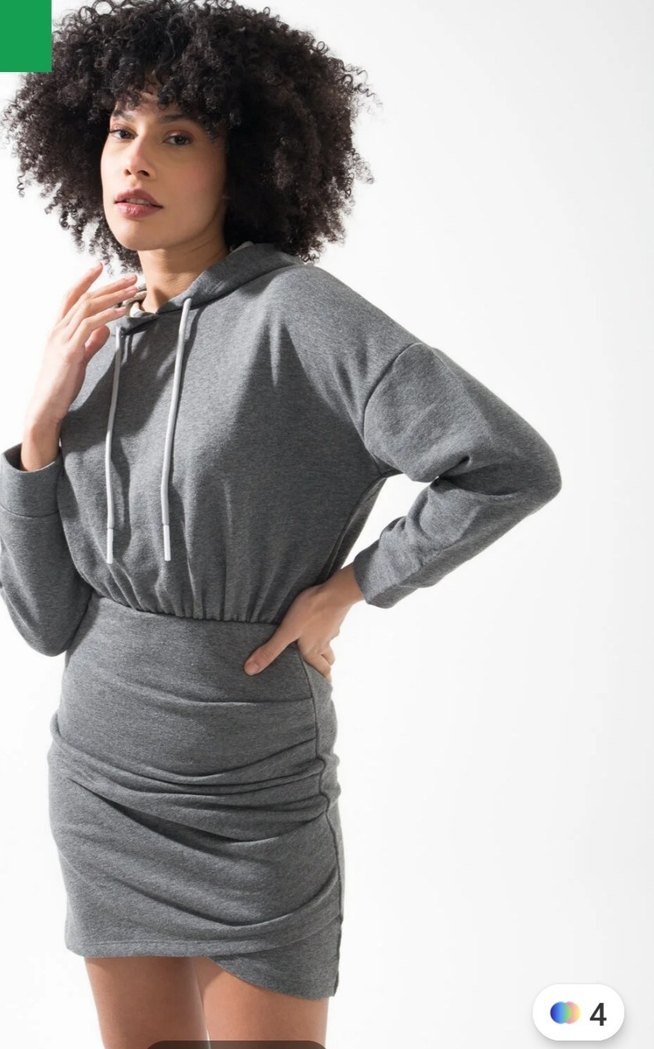 Gri Drapeli Mini sweat Elbise - Görsel 3