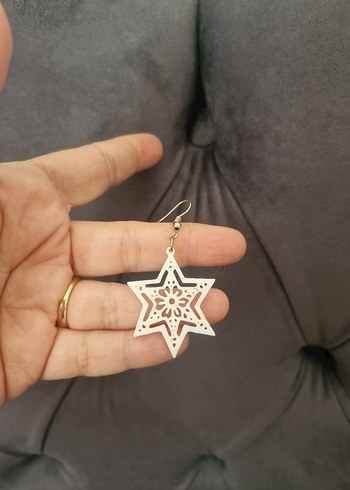 Dantel İşlemeli Beyaz Yıldız Küpeler - Görsel 4