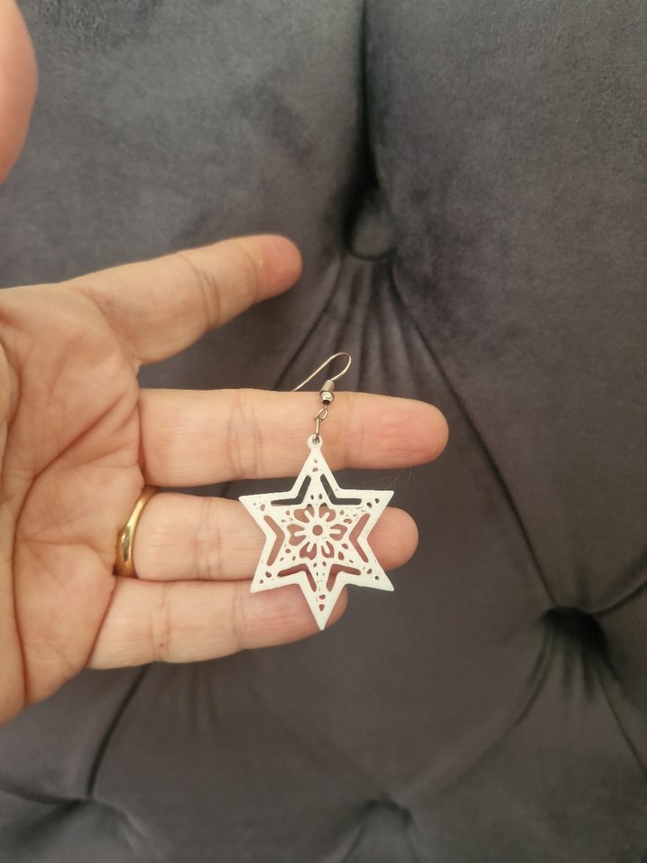 Dantel İşlemeli Beyaz Yıldız Küpeler - Görsel 4