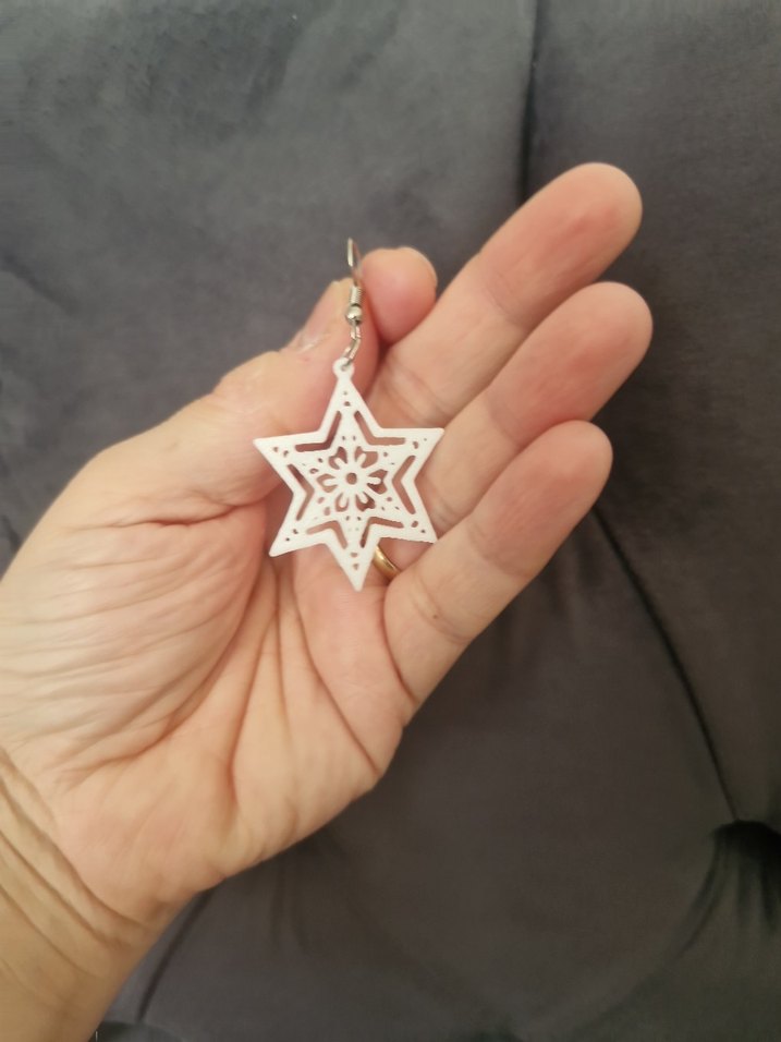 Dantel İşlemeli Beyaz Yıldız Küpeler - Görsel 3