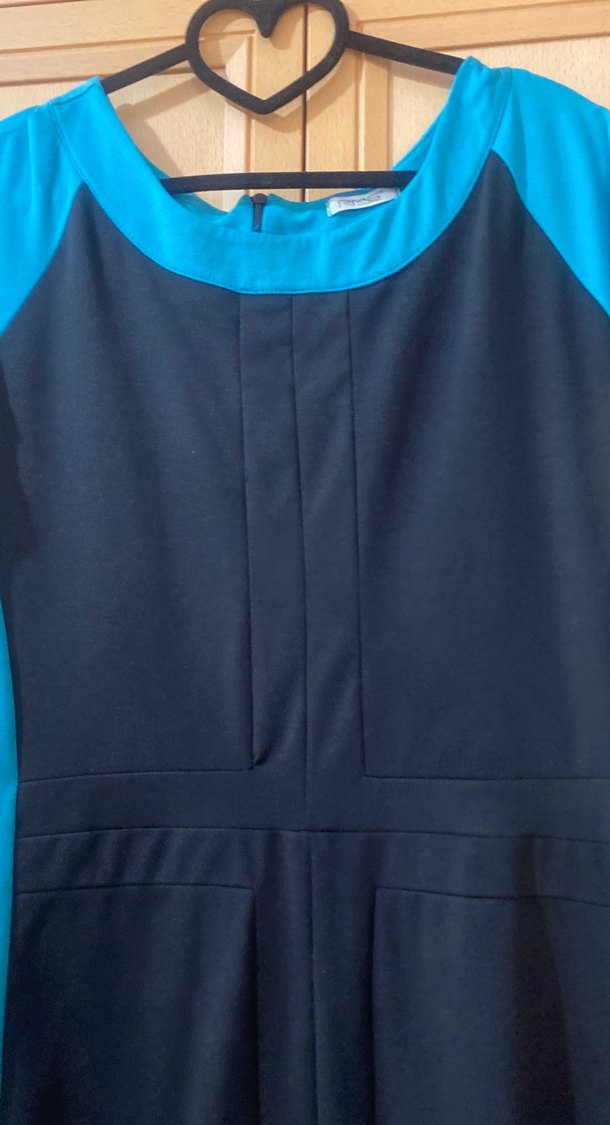 Mavi Siyah Piliseli Midi elbise - Görsel 2