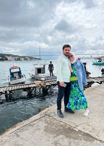 Bohem Tarz Turkuaz Uzun Denim Elbise