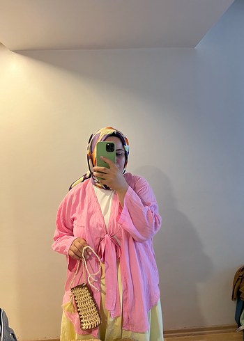 40 Beden pembe Renk Pembe Midi Uzunlukta Salaş Kimono