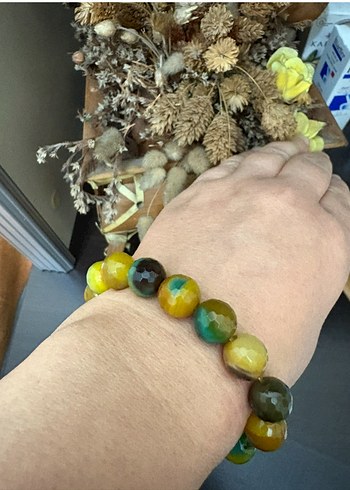 Orjinal sarı yeşil akik taş bileklik - Görsel 3
