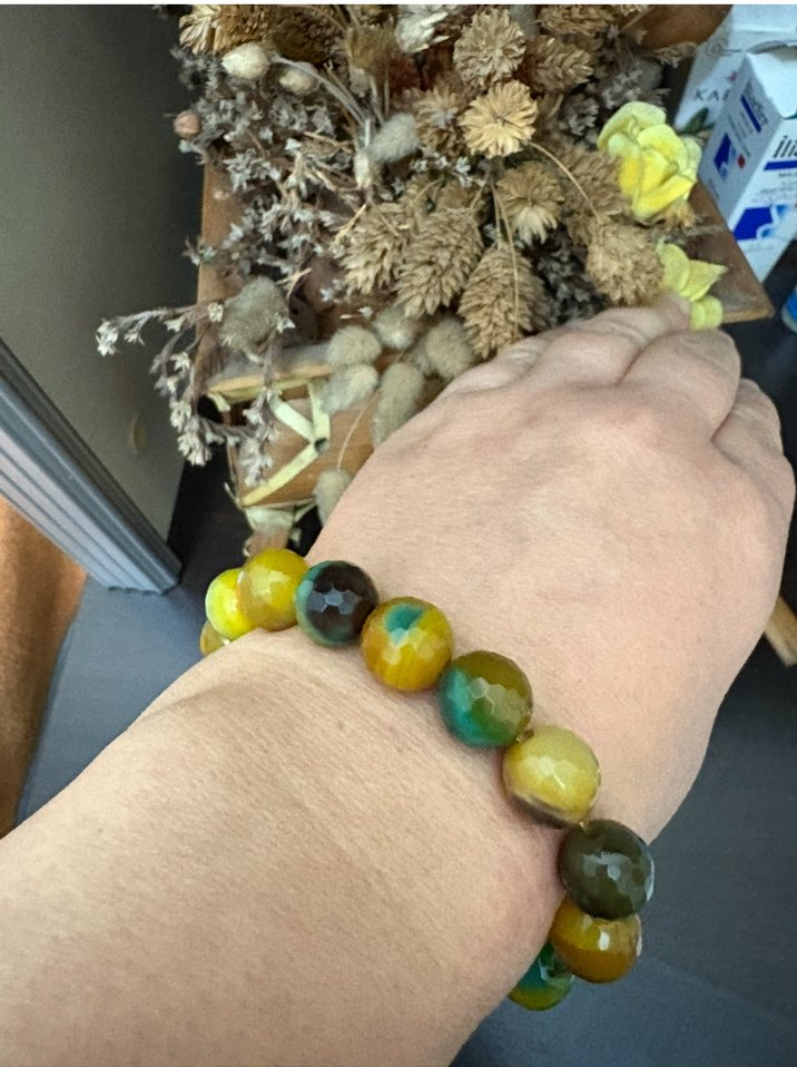 Orjinal sarı yeşil akik taş bileklik - Görsel 3