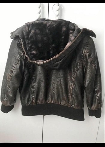 Kahverengi Deri Erkek Çocuk Biker Ceket - Görsel 3