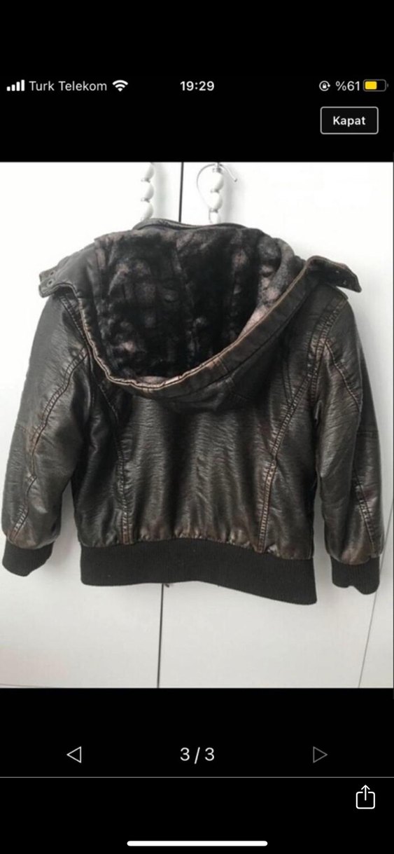 Kahverengi Deri Erkek Çocuk Biker Ceket - Görsel 3