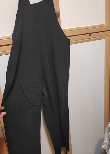 xl Beden Siyah Keten Salaş Midi Tulum