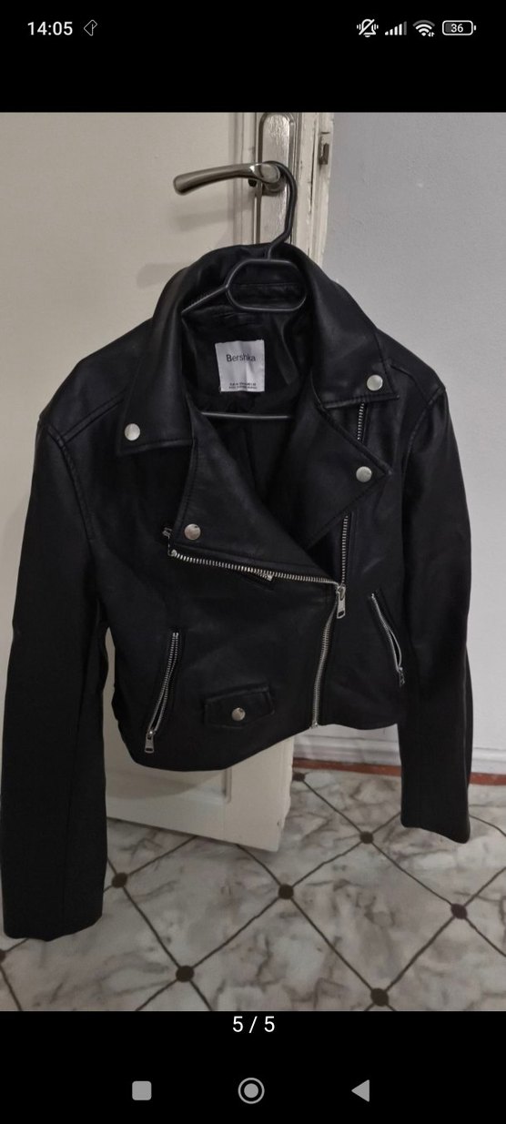 Siyah Kemerli Biker Deri Ceket berhka - Görsel 3