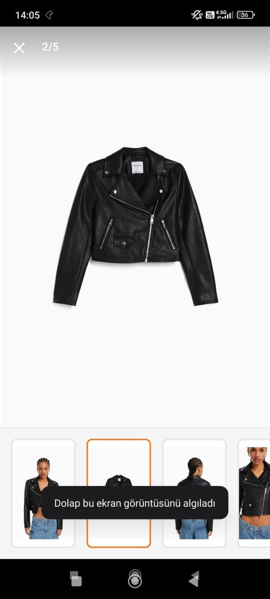 Siyah Kemerli Biker Deri Ceket berhka - Görsel 2