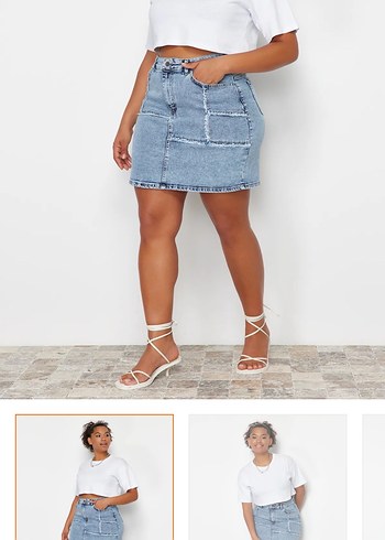 Kadın Mavi Denim Mini Etek