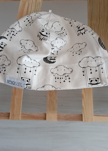 Baskılı Gri Pamuk Bebek Şapkası - Görsel 2