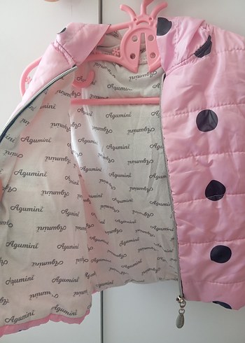 Civil Puantiyeli Pembe Kız Çocuk Kapüşonlu Yelek