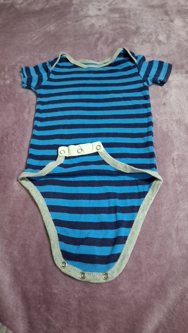 Mavi Çizgili Kısa Kollu Bebek Body - Görsel 2