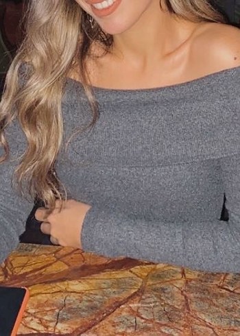 Gri Kayık Yaka Kadın Triko Kazak - Görsel 3