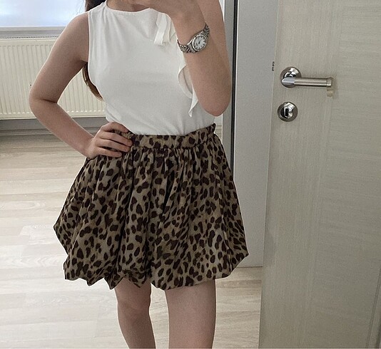 s Beden Addax leopar desenli mini balon elbise
