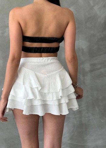 Kadın Beyaz Mini Fırfırlı Etek - Görsel 2