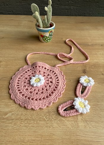 Dantel İşlemeli Pembe Çiçekli Bohem Çanta Seti - Görsel 2