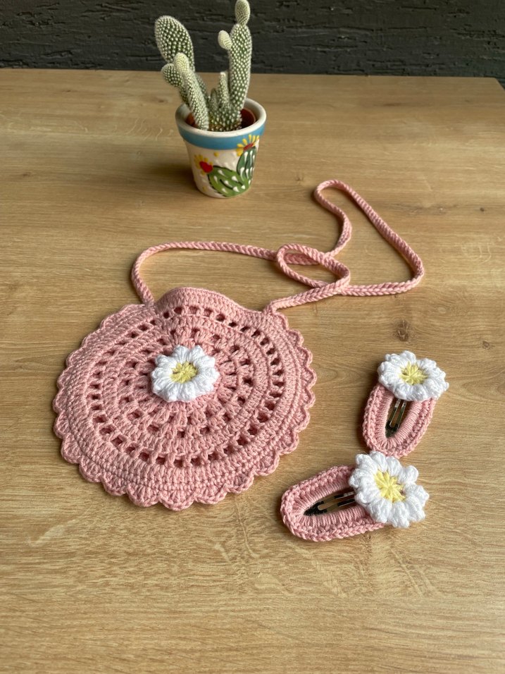 Dantel İşlemeli Pembe Çiçekli Bohem Çanta Seti - Görsel 2
