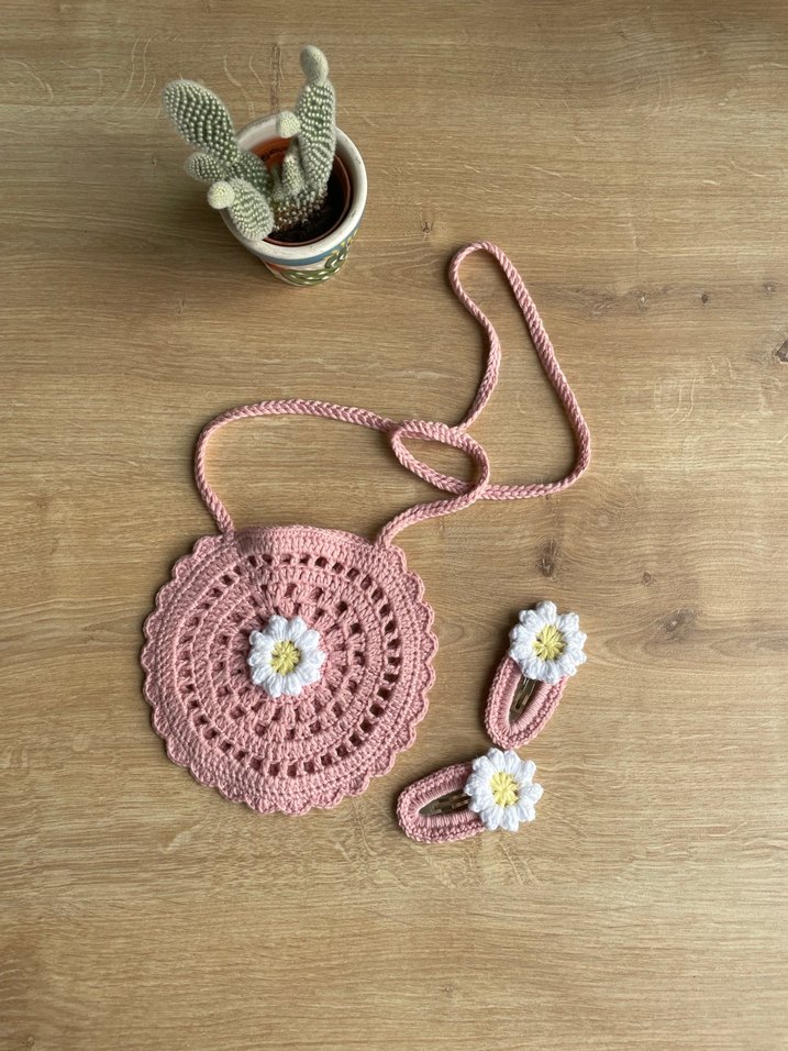 Dantel İşlemeli Pembe Çiçekli Bohem Çanta Seti - Görsel 4