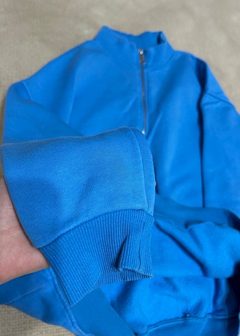 Mavi Yarım Fermuarlı Kadın Sweatshirt - Görsel 4