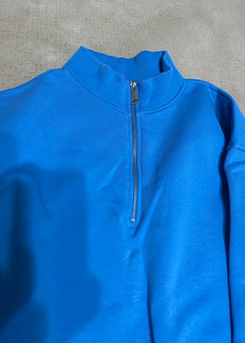 Mavi Yarım Fermuarlı Kadın Sweatshirt - Görsel 2