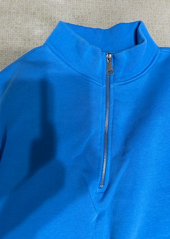 Mavi Yarım Fermuarlı Kadın Sweatshirt - Görsel 5