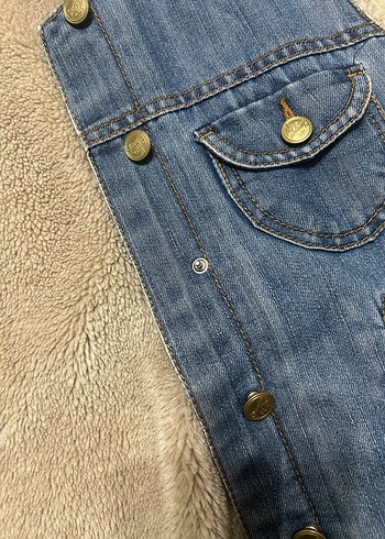 Kadın Mavi Kolsuz Kürklü Denim Yelek - Görsel 3