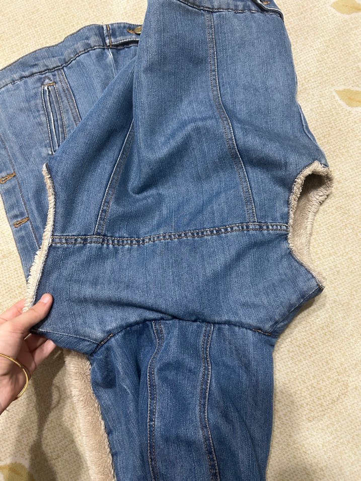 Kadın Mavi Kolsuz Kürklü Denim Yelek - Görsel 5