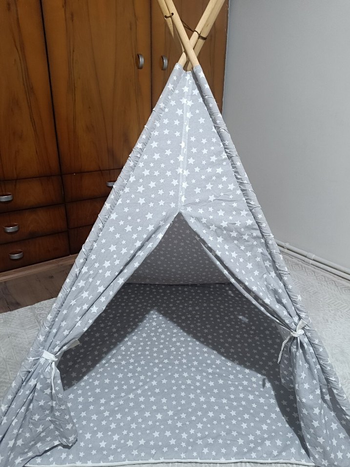 Gri Yıldız Desenli Çocuk Oyun Çadırı - Görsel 2