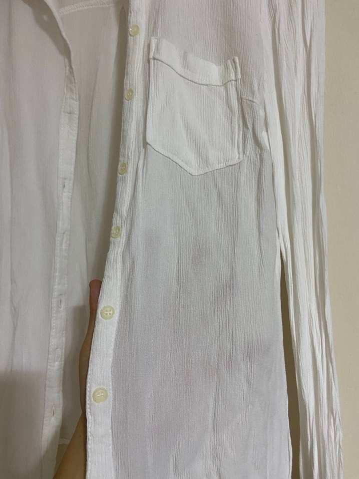 Beyaz Uzun Kollu Keten Gömlek - Görsel 2