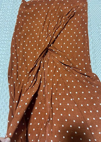 Kahverengi Puantiyeli Fırfırlı Kadın Etek - Görsel 2