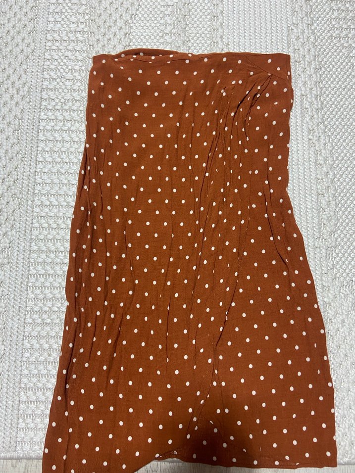 Kahverengi Puantiyeli Fırfırlı Kadın Etek - Görsel 4