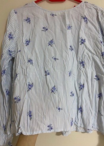 Mavi Çiçekli Uzun Kollu Pamuk Bluz - Görsel 2