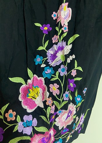 Nakışlı, Uzun Kollu, Yüksek Yakalı Bohem Tunik - Görsel 2