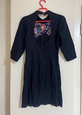 Nakışlı, Uzun Kollu, Yüksek Yakalı Bohem Tunik - Görsel 3