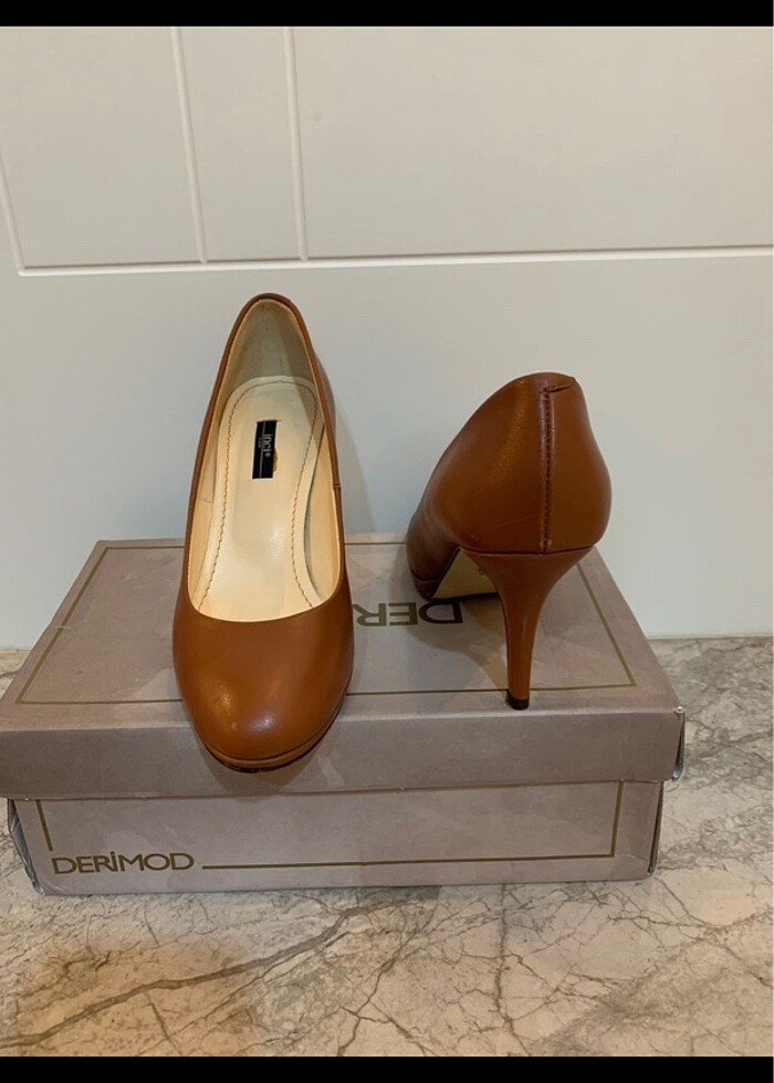 İnci taba renkli topuklu ayakkabı - Görsel 2