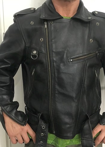 Erkek Siyah Deri Biker Ceket - Görsel 2