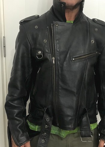 Erkek Siyah Deri Biker Ceket - Görsel 6