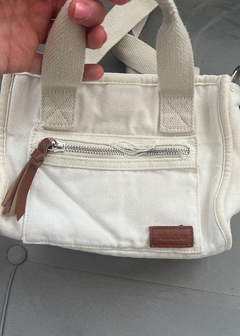 Beyaz Fermuarlı Kadın Pamuk Çanta pull bear