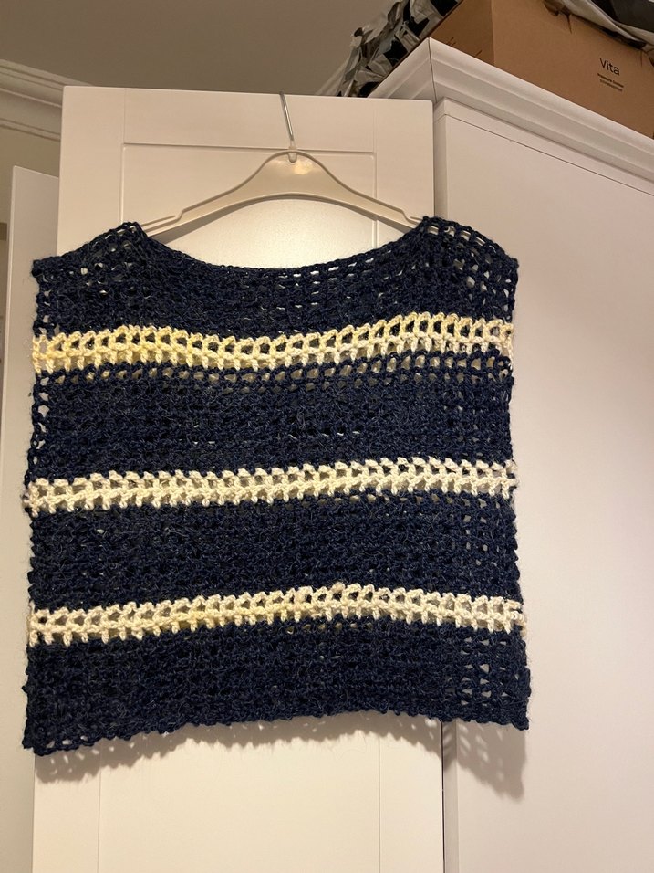 Lacivert Çizgili Örgü Kolsuz Bohem Süveter - Görsel 3