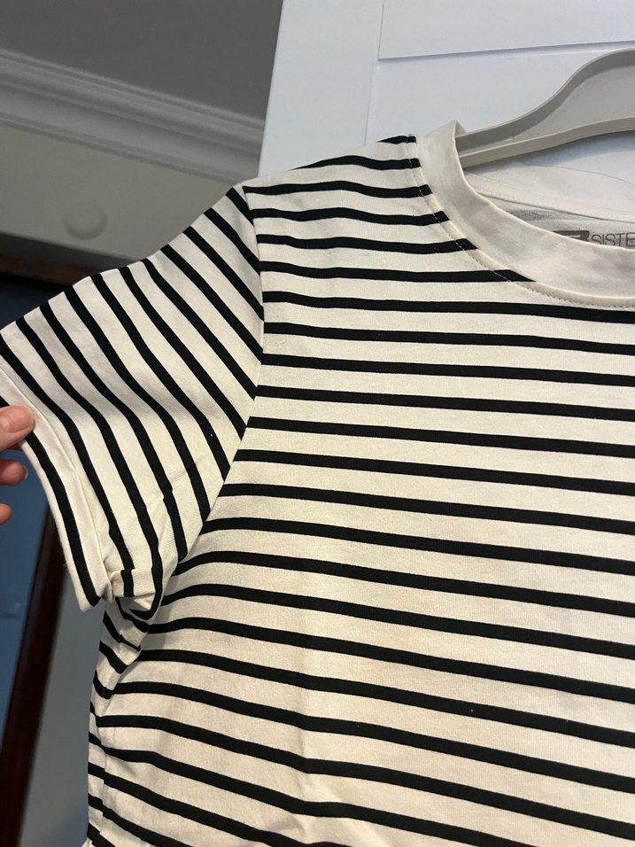 Kadın Gri Çizgili Pamuklu Tişört - Görsel 5