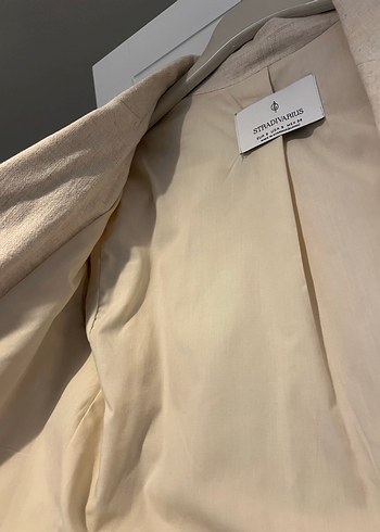 Keten Kumaş Bej Kısa Kesim Kadın Blazer - Görsel 6