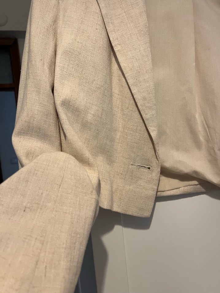 Keten Kumaş Bej Kısa Kesim Kadın Blazer - Görsel 5